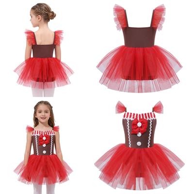 Cute Gingerbread Dress for Girls Christmas Tutu Bodysuit Sleeveless Holiday Costume with Bowknot Party Wear