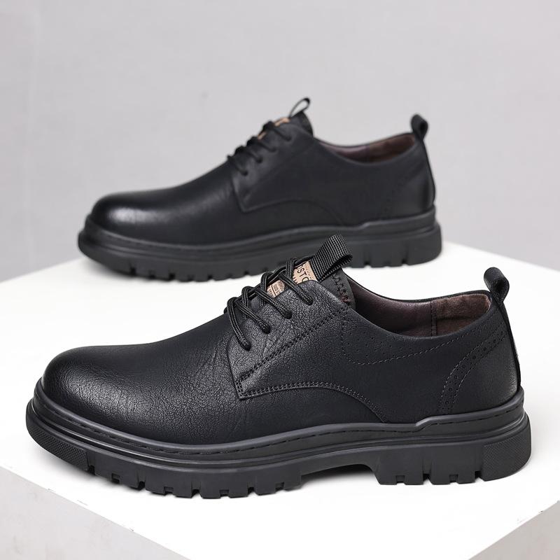 Fashion Men's Casual Vintage Shoes 2025 Autumn Hong Kong Style Thick Bottom Korean British Trendy Work Shoes One Piece Shoes