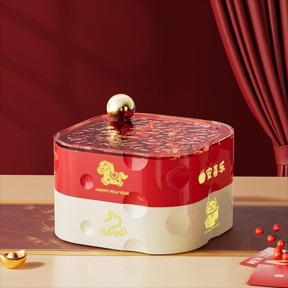 

Rotating Zodiac Horse Cheese Fruit Box Luxury Compartment New Year Snack Platter with Lid Traditional Divided Storage Box Candy