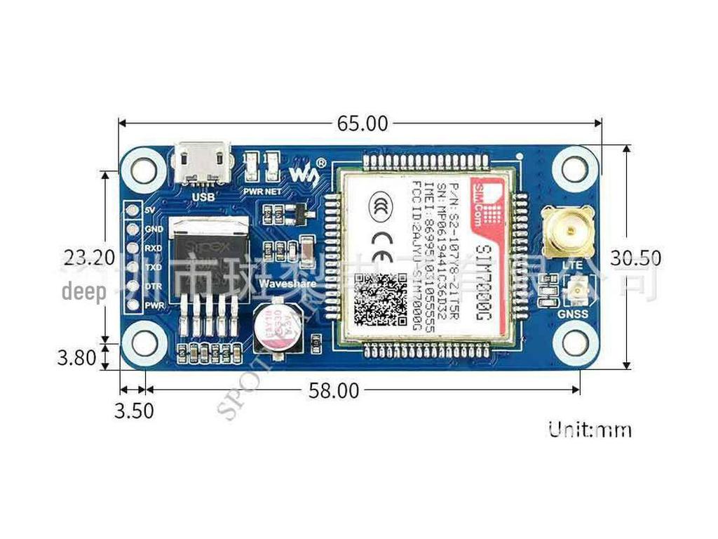 Raspberry Pi SIM7000G NB-IoT/Cat-M/2G/GNSS Communication Expansion Board
