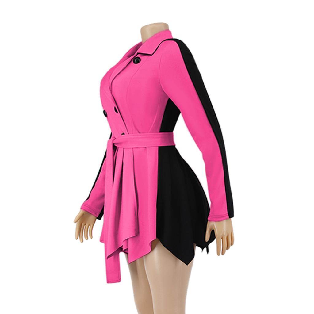 Mode Frauen verdickt Patchwork Langarm Bandage großen Revers Mantel Kleid