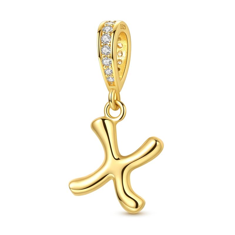 New Copper Golden Charm Beads 26 Letters Pendant For Original Bracelet Women Diy Gift
