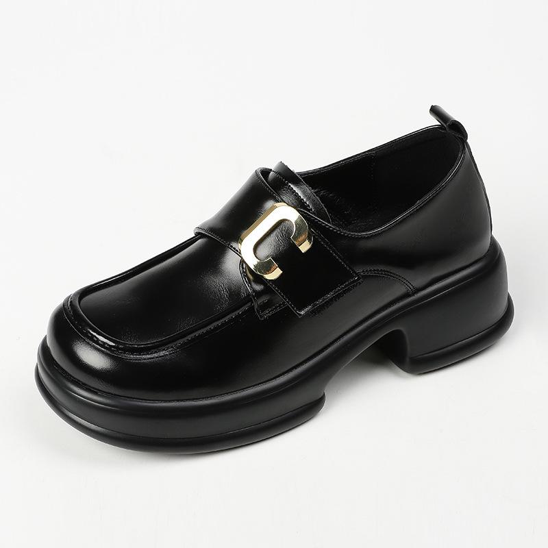 Yuexinwang Genuine Leather Flat for Huizhou Women's Shoes Su Yinyin Same Small Leather Shoes Muffin Bottom Spring New Loafers Women