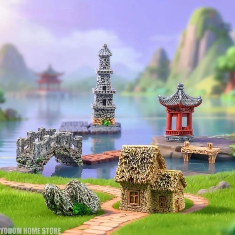 Micro Landscape Simulation Water Town Pavilion Bridge DIY Decor Accessory Ecological Bottle Landscaping Fairy Garden Miniatures