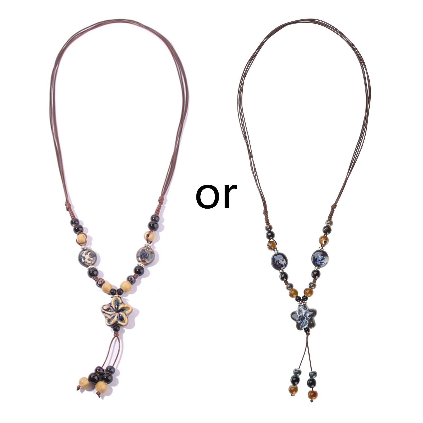 

Colorful Ceramic Beads Necklace Tassel Beaded Jewelry Gift for Women Handmade Sweater Necklace Birthday Party Ornament 1