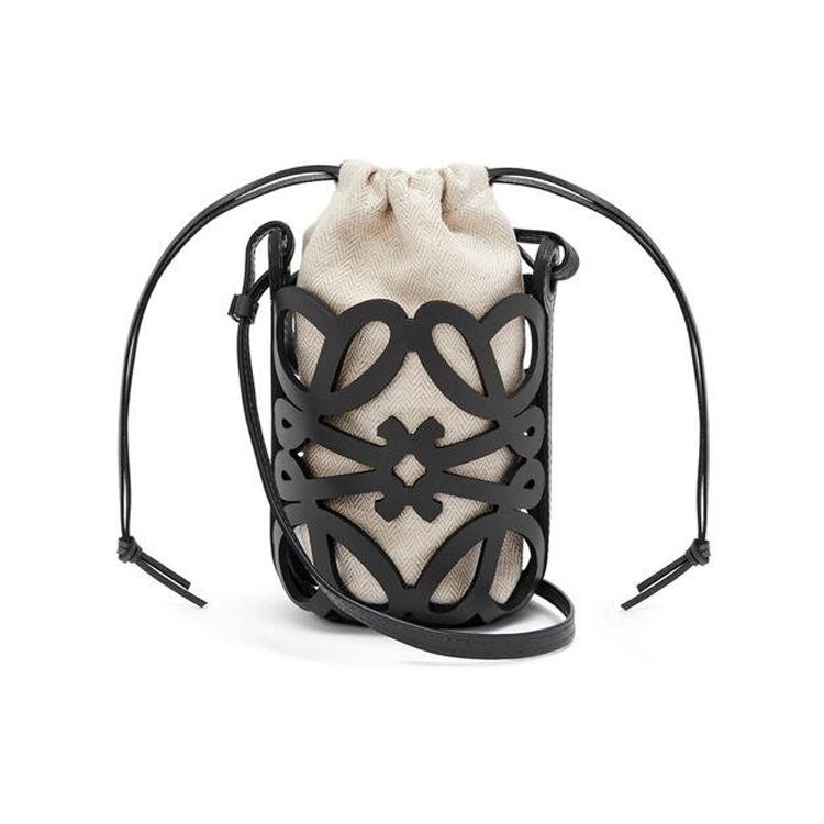 New LOEWE Classic Cow Leather/Canvas Crossbody Bag Women's Black C922Y62X02-1205