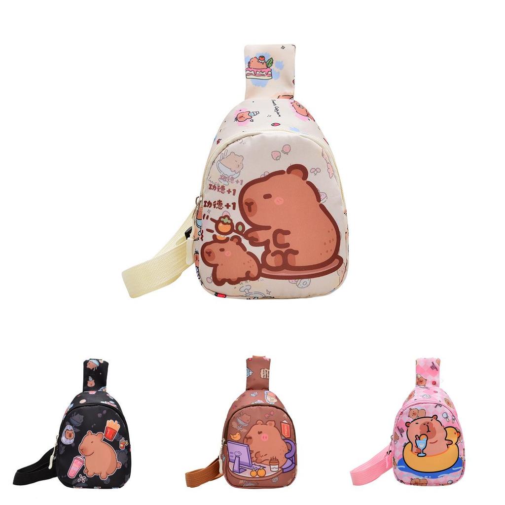 Cute Cartoon Capybara Kid Shoulder Bag With Durable Polyester Lining For Daily Activities