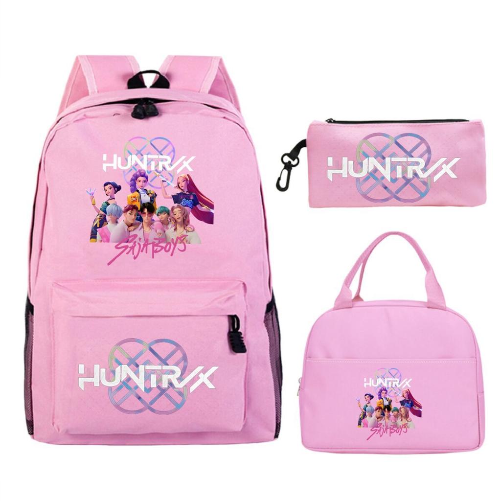 Primary and secondary school students schoolbag three-piece set, animation cartoon personalized printing backpack, casual pencil bag, meal bag