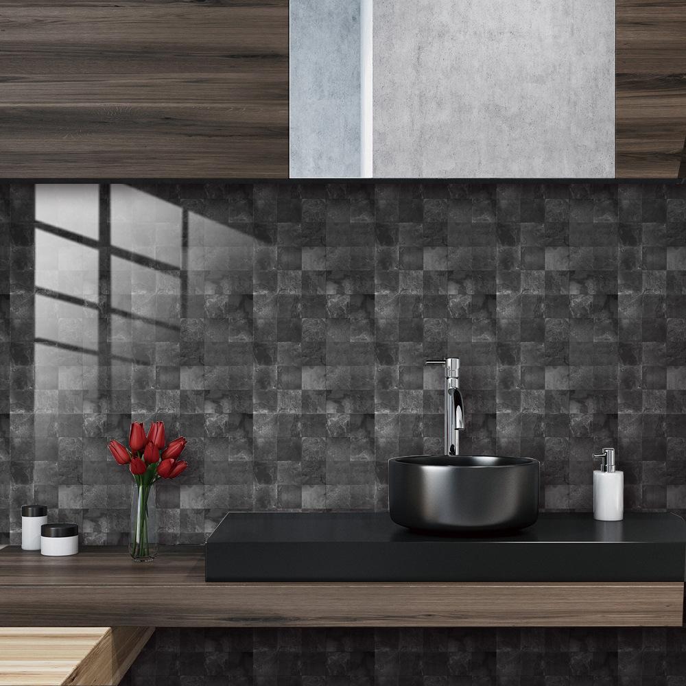 10pcs Black and White Marble Tiles Sticker Kitchen Wardrobe Bathroom Home Decor Self-adhesive Crystal Hard Film Art Wall Decals