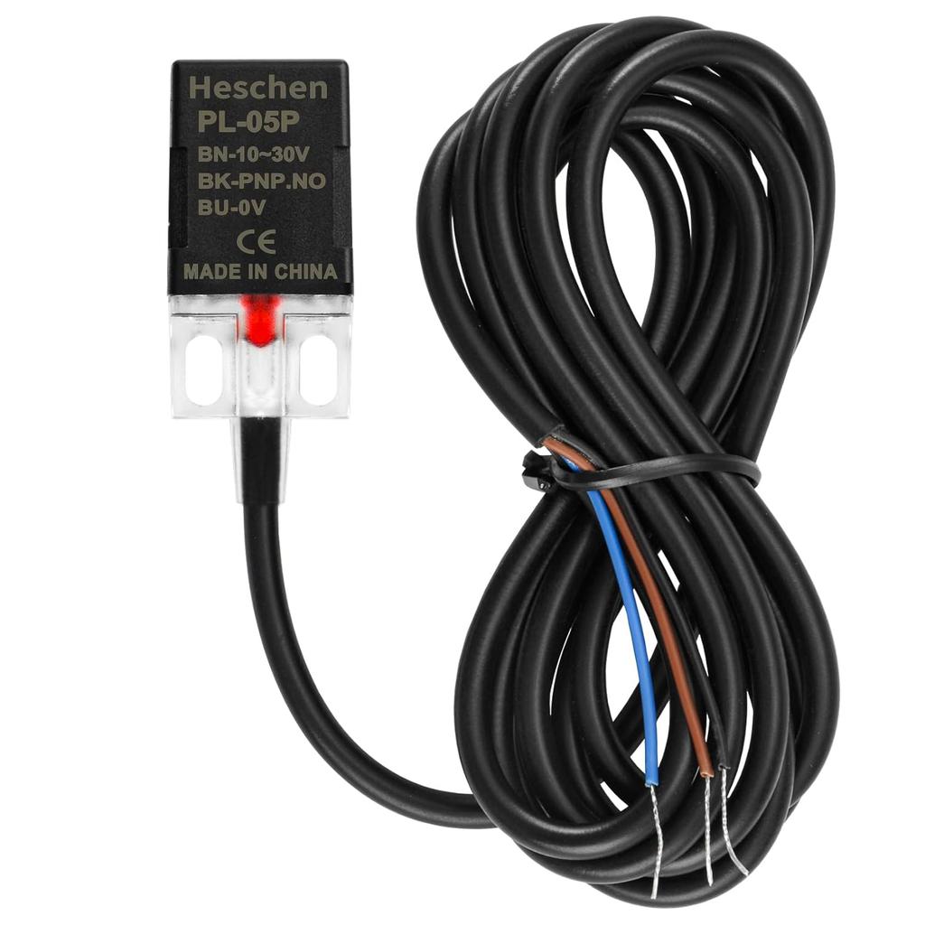 Heschen Square Inductive Proximity Sensor Switch, Non-Shield Type, PL-05P, Detector Distance 5mm, 10-30VDC 200mA, PNP Normally Open(NO), 3 Wire