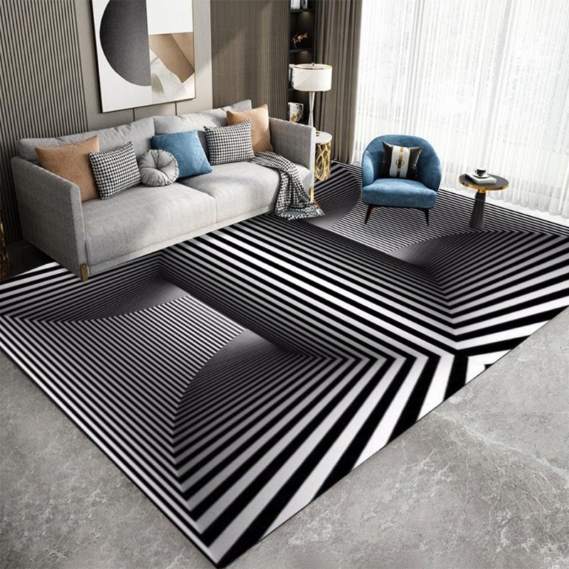 3D Stereo Vision Carpets Living Room Simple Black White Geometric Carpet Large Area Decor Rugs Home Bedroom Non-slip Floor Mats