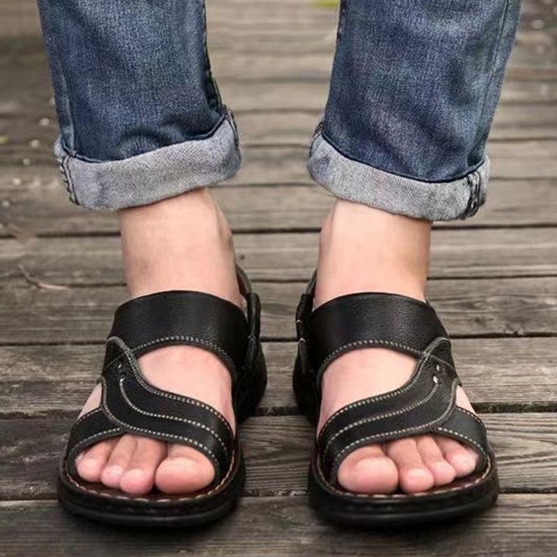 Fashion 2025 Men's Summer New Leather Sandals Men's Casual Beach Non-slip Comfort Slippers Two Sandals Leather Men Sandal Shoes