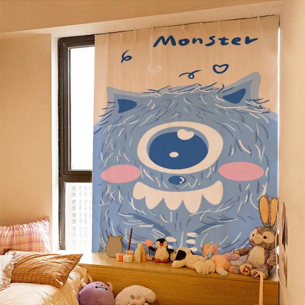 Kawaii Ins Curtain Fabric Punch-free Short Curtain Cartoon Curtains Self-adhesive Wall Cloth for Window Shading