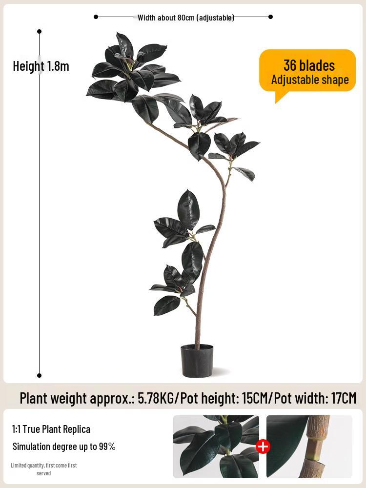 Luxurious Black Gold Ficus Elastica Artificial Tree: Indoor Ornament and Floor Decoration