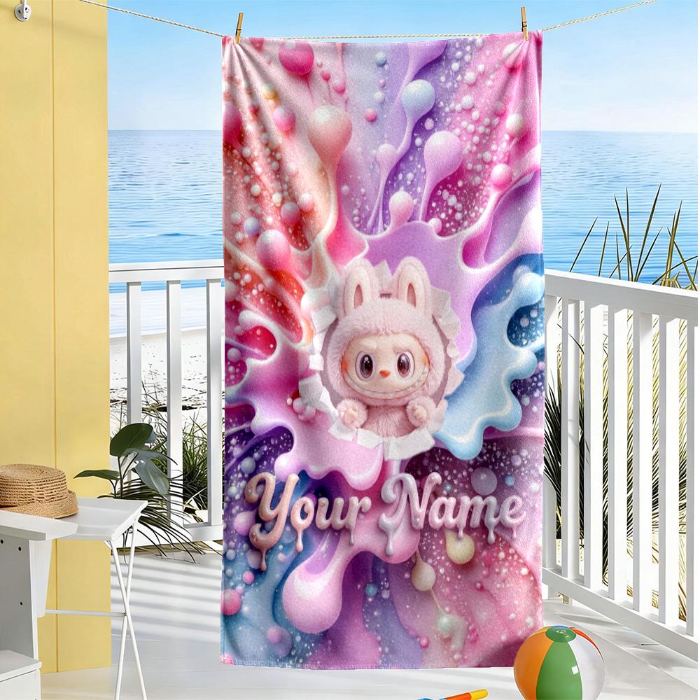 Labubu Customize Text Beach Towel High Absorbency & Quick-Dry Portable for SwimmingBeachCamping Travel Beach AccessoriesGym
