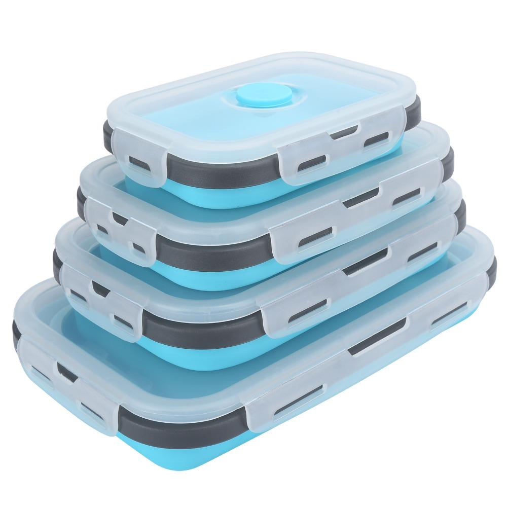 4 Stück Silikon faltbare Lunchbox stapelbares Design faltbare Snackschalen für Outdoor-Reisen