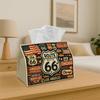 2D Flat 1pc Retro Americana Vintage Decorative Tissue Box, Route 66 Typography - for Home, for Party, Car, Kitchen & Bathroom - Tissue Holder for Ever