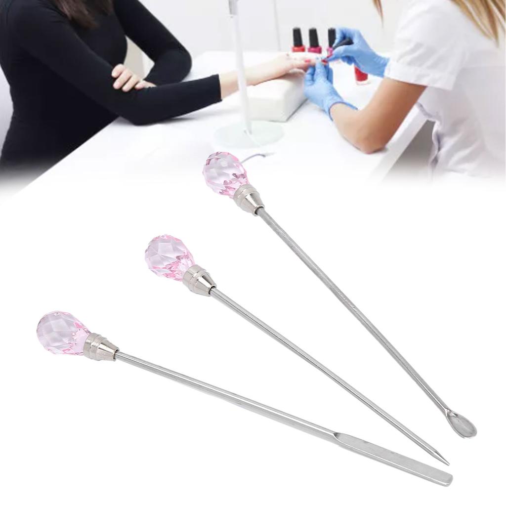 3Pcs Professional Nail Art Stirring Rod Spatula Set Stainless Steel Needle Stick Nail Tools