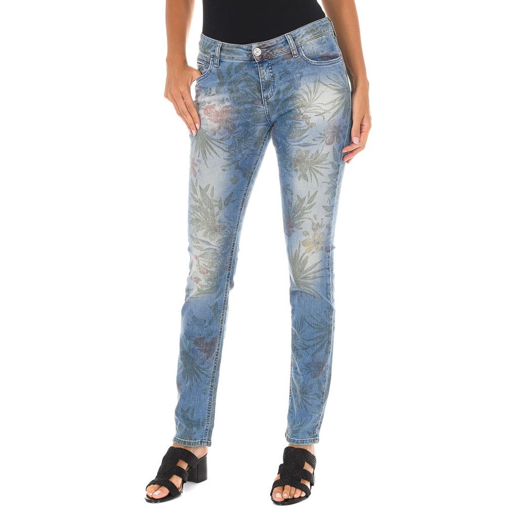 Pantalon Tejano Largo efecto gastado con bajos de corte estrecho 70DB50254 para Mujer