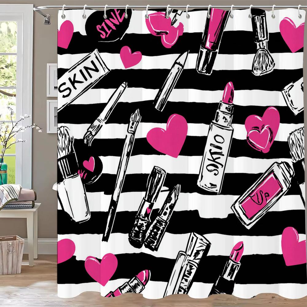 Modern Red Love Pattern Shower Curtain,Lover Printed Polyester Fabric Decorative Bathroom Curtain, Home Curtain with Hooks