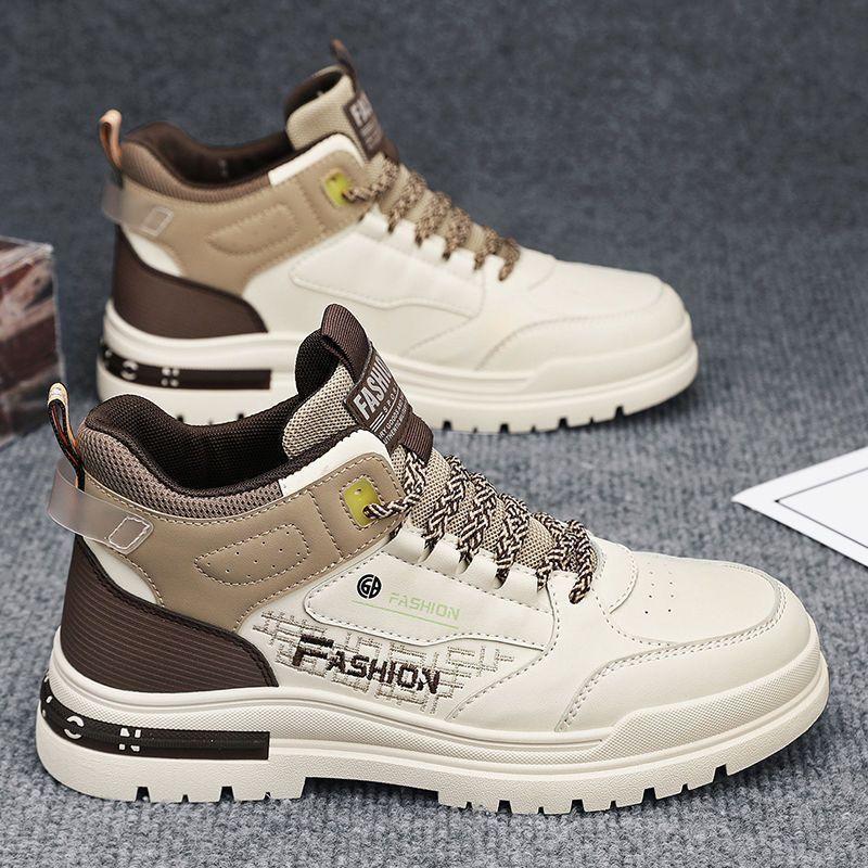 

High-top tooling shoes men s autumn and winter new Martin boots fashion casual sports men s trendy shoes 44 бежевий