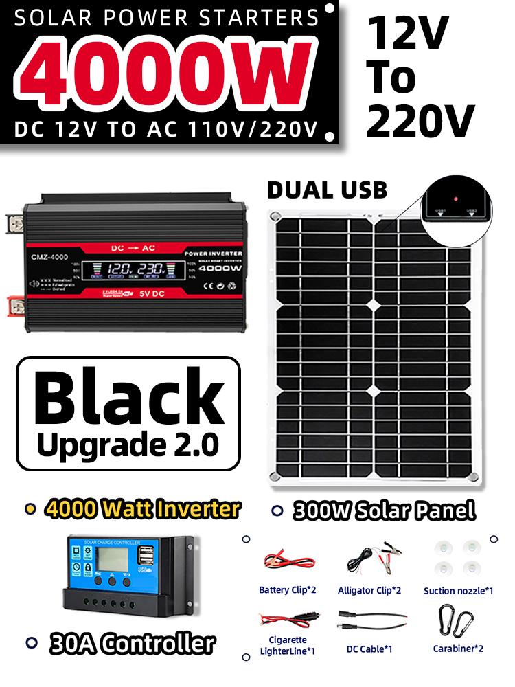 Solární panelový systém 12V až 110V/220V, 600W, regulátor nabíjení solárních panelů, sada solárního invertoru 6000W, kompletní generátor energie