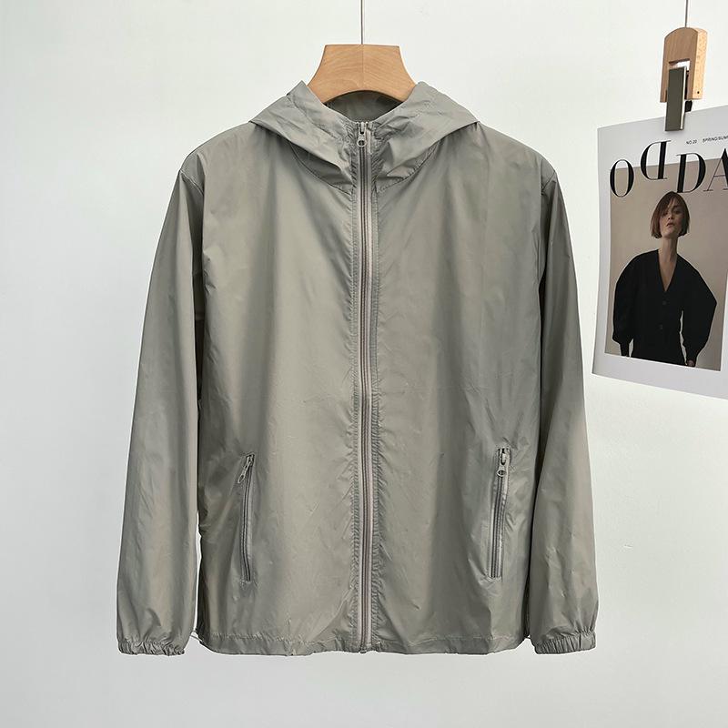 

Мужская летняя дышащая ветровка с капюшоном для улицы - Солнцезащитная куртка для пар 2XL светло-серый