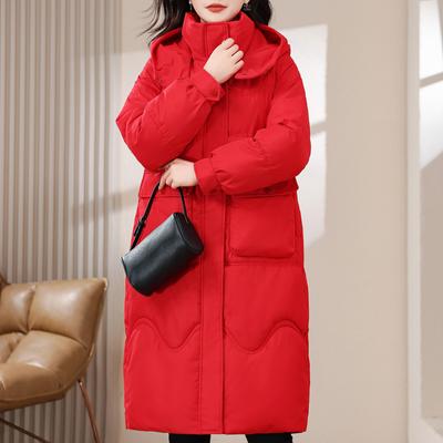 XL-8XL свободная верхняя одежда женская зимняя длинная парка с капюшоном повседневная свободная толстая теплая женская куртка большого размера женская одежда 8XL red