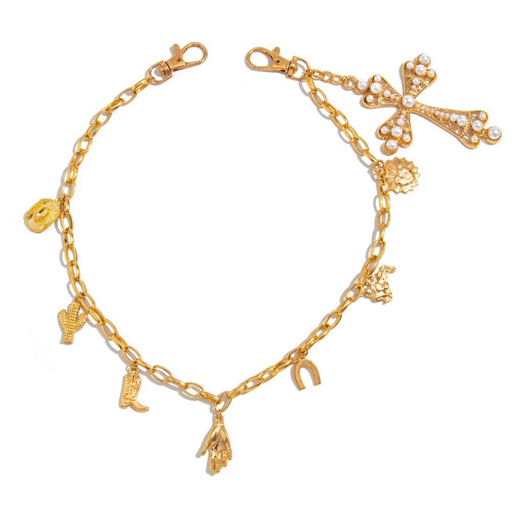 Cross Pearl Waist Chain Gothic Pants Chain Cool Tassel Jeans Chain Male