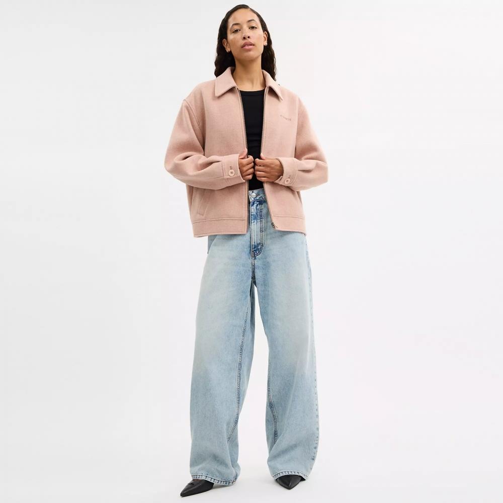 Coach Zip Front Wool Jacket Blush
