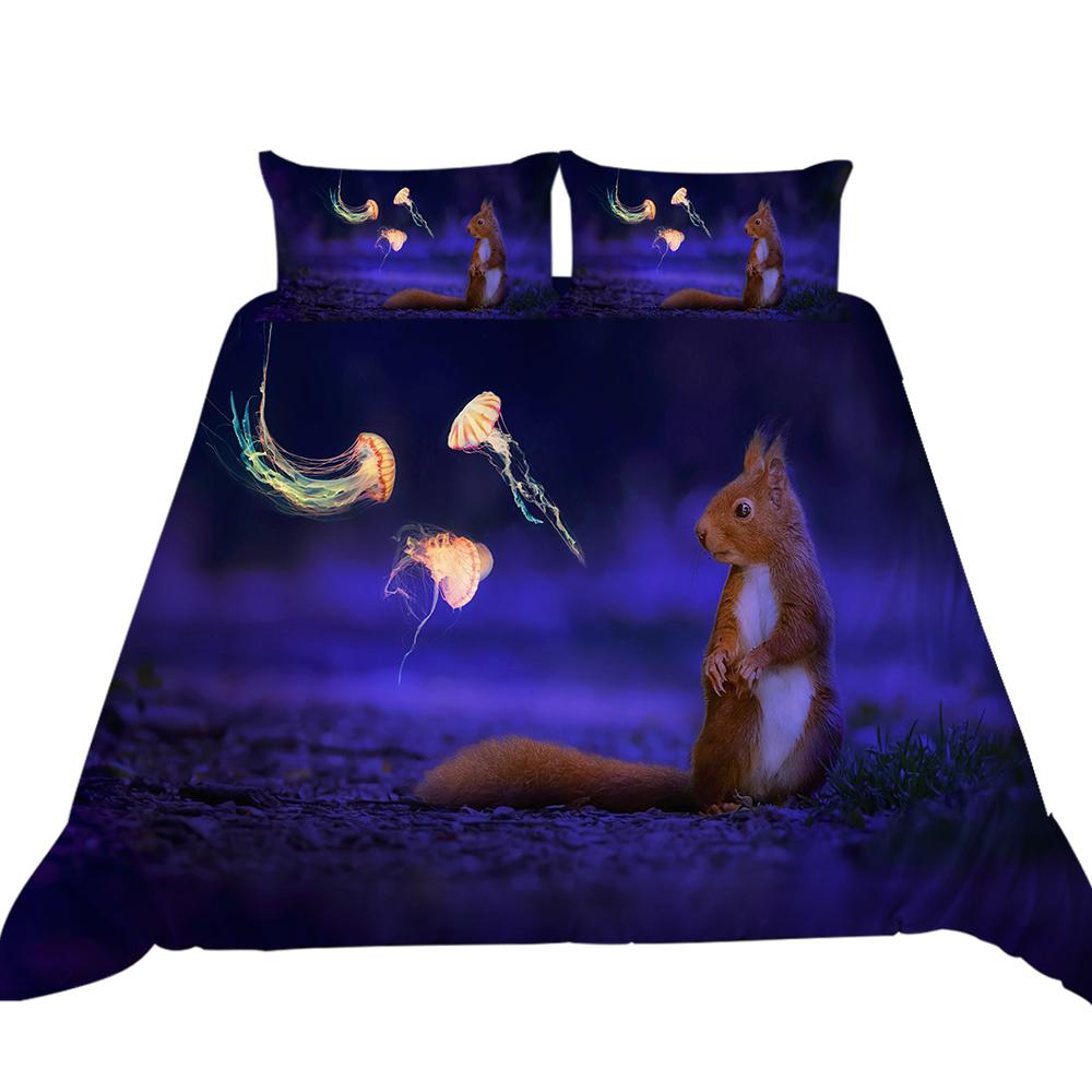 3D Ocean Animal Theme Series Bedding Set with Animal Prints Such As Jellyfish and Dolphins 2/3 Pieces, Washable Home Decoration