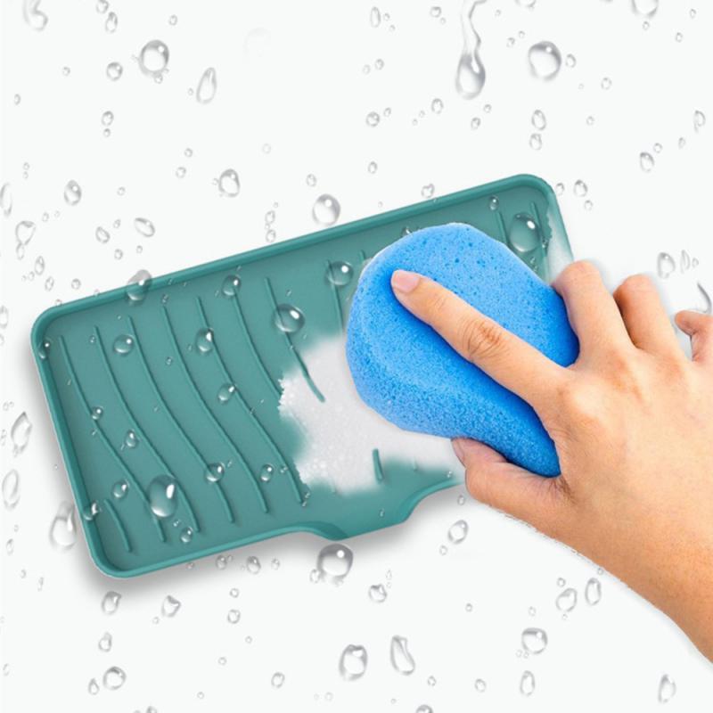 Self Draining Soap Bar Holder Silicone Kitchen Sink Soap Dish Sponge Tray Counter Caddy Organizer for Dish Soap Dispenser