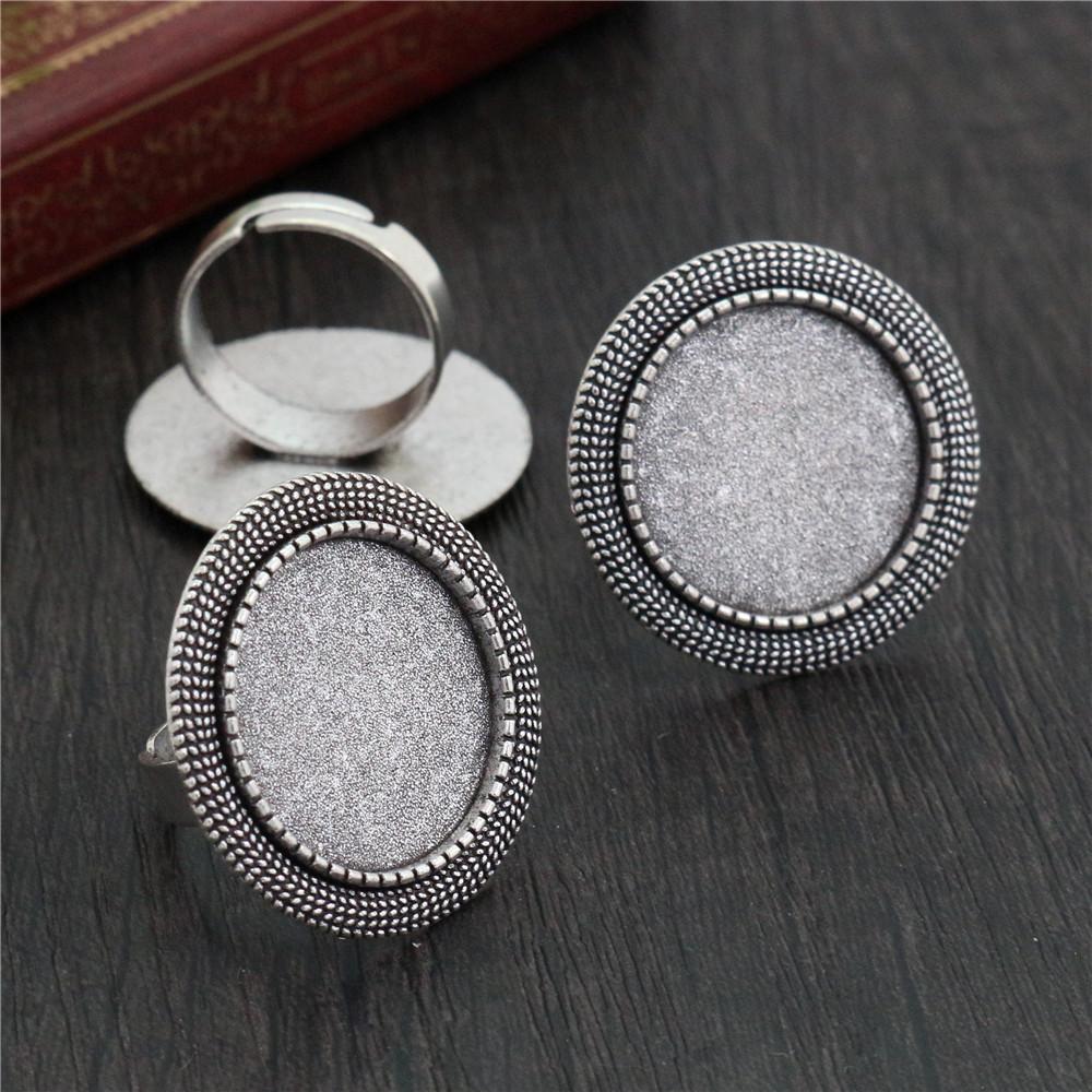 

20mm 5pcs Antique Silver Plated Bronze Brass Adjustable Ring Settings Blank/Base,Fit 20mm Glass Cabochons,Buttons Ring Bezels