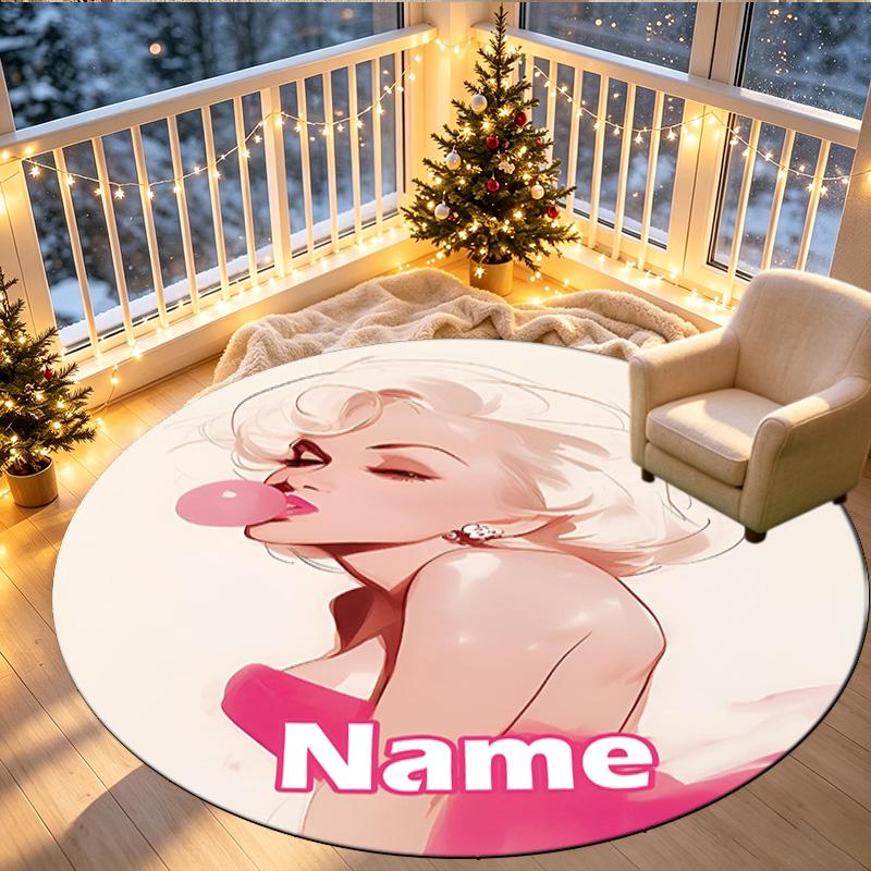Custom Name Personalized Marilyn Monroe Print Round Rug, Versatile Home Decor Carpet, for Playroom, Apartment, Balcony, Entryway, Hallway Gift