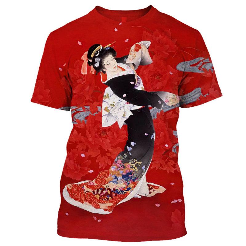 Japonská Geisha Samurai Pánské tričko s kulatým výstřihem Ležérní Topy s krátkým rukávem Pánské oblečení Letní Oversized Harajuku Streetwear