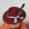Wool Homburg Exotic Feather Wool Hat Gifts for Comedy Hat Wide Brimmed Unisex Wear for Gatherings Photo Props