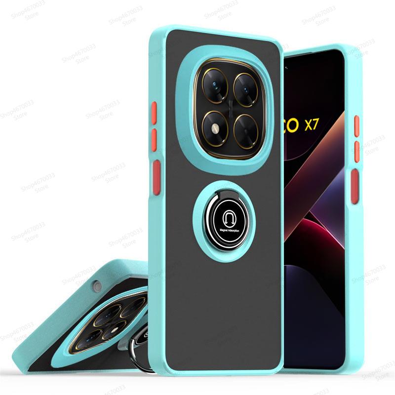 Magnetic Ring Holder Phone Case For POCO X7 M6 F6 X6 Pro X4 F4 GT X3 NFC Matte Armor Cover For POCO F5 X5 X4 M4 M3 X3 Pro F3
