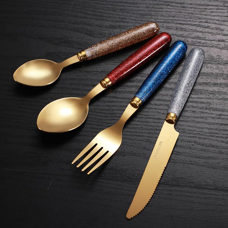 Light luxury Nordic gold-plated western tableware household western restaurant knife four-piece set thickened stainless steel knife, fork