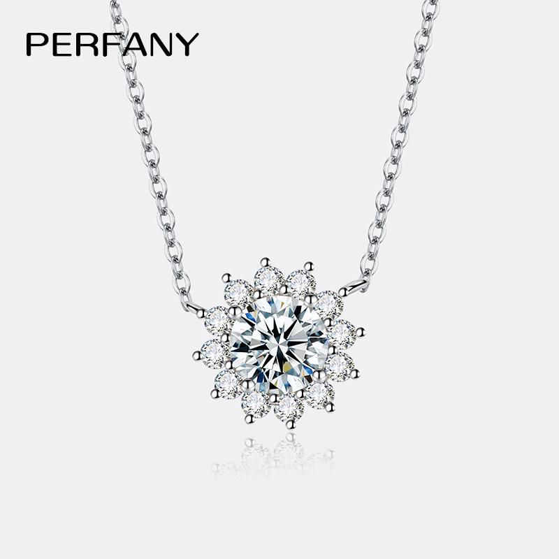 

PERFANY 1-3CT Moissanite Necklace For Women S925 Pure Silver Sparkling Sunflower Pendant Party Fashion High-end Jewelry Metal Color: 1CT-6.5mm