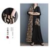 Summer New Printing Thin V-neck Short-sleeved Color Collision Splicing Black Long Dresses