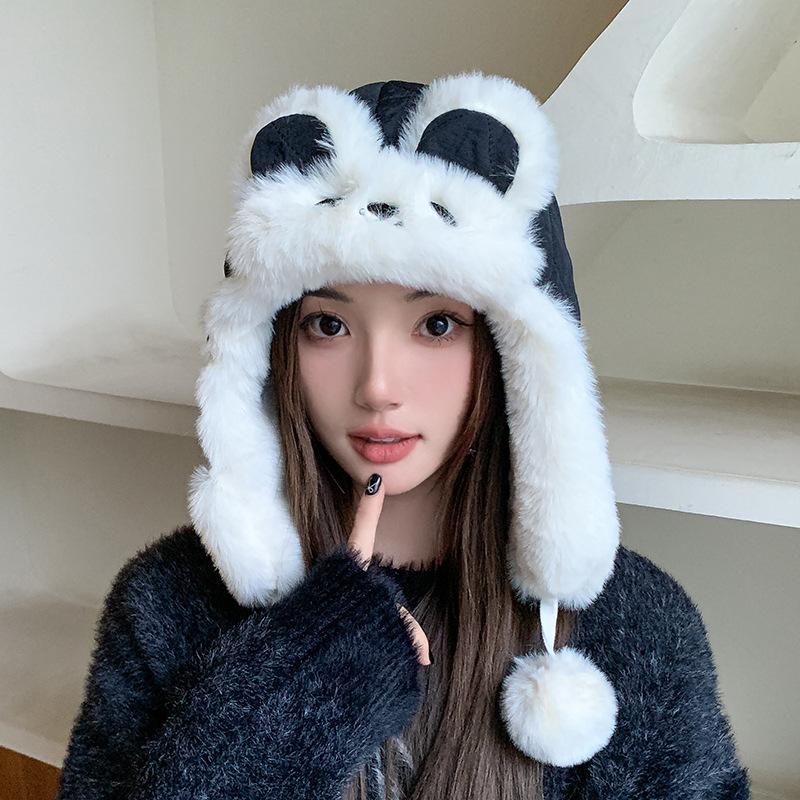 Cute Cartoon Warm Ear Protection Hat Face Enhancing Small Hat Windproof Hood for Girls