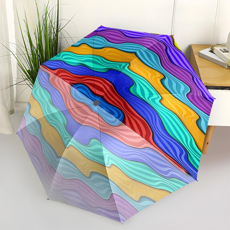 

1pc Abstract Waves Automatic Folding Umbrella - Portable Collapsible Design, 8-Rib Iron Frame, Durable Fabric yy251125206