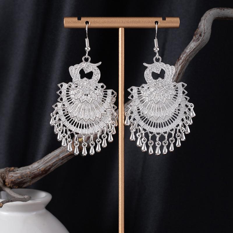 Retro Peacock Phoenix Ethnic Style Earrings Guizhou Scenic Spot Earrings Bohemian Style Long Earrings