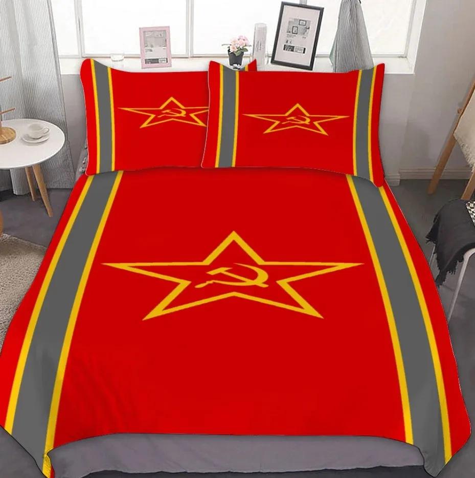 Red Soviet Socialist Republic Ussr Flag Duvet Cover Set Soviet Union Bedding Sets Russian Soviet Flag Quilt Cover Set Bedspreads
