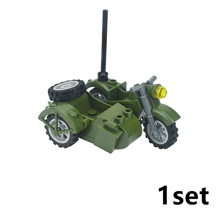 MOC Set Deutsches Militärmotorrad Bausteine Fahrzeugmodell Figuren Zubehör Soldaten WK2 Transport SWAT Spielzeug Baustein