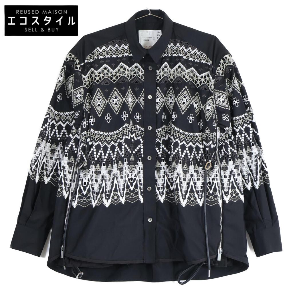 Sacai 19-04739 Fair Isle Embroidery Side Zip Shirt Blouson/ Jacket 2 blackUsed