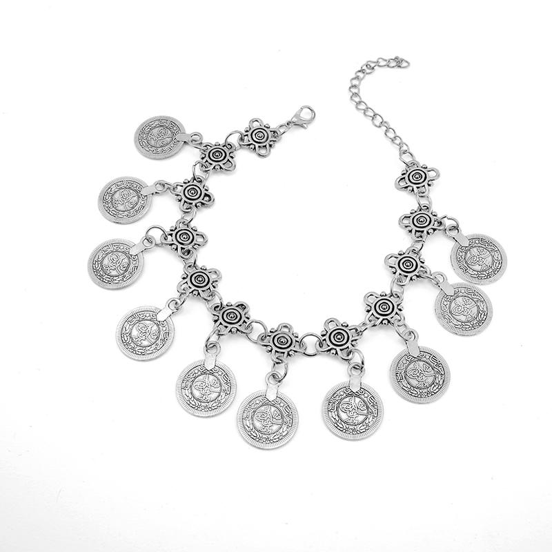 

Vintage Ethnic Exaggerated Coin Pendant Bracelets For Women Boho Silver Color Carved Geometric Indian Bracelets Jhumka Jewelry