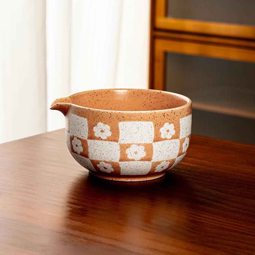 Checkered Sakura Pattern Matcha Whisk Stand Ceramic Green Tea Maker Cup for Tea Set Accessories
