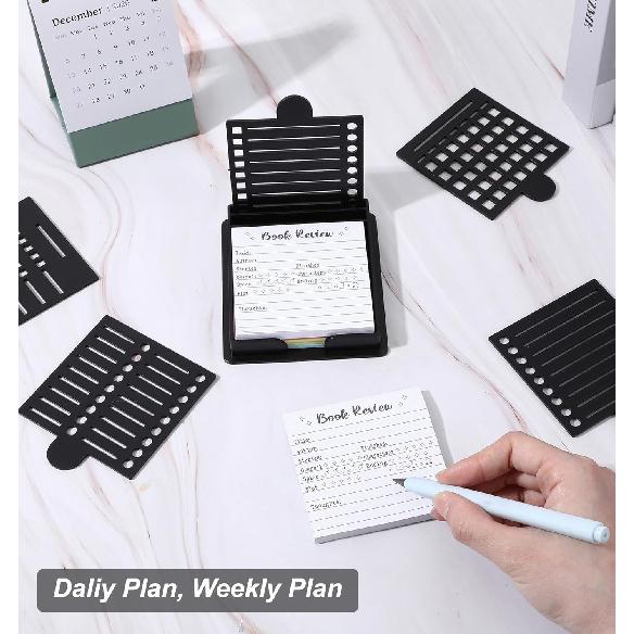 Sticky Note Holder, Reble Self-Stick Sticky Note Stencil and Holder for 3x3 Inch Notes, Suitable for Office Home (Black, 5 Templates)