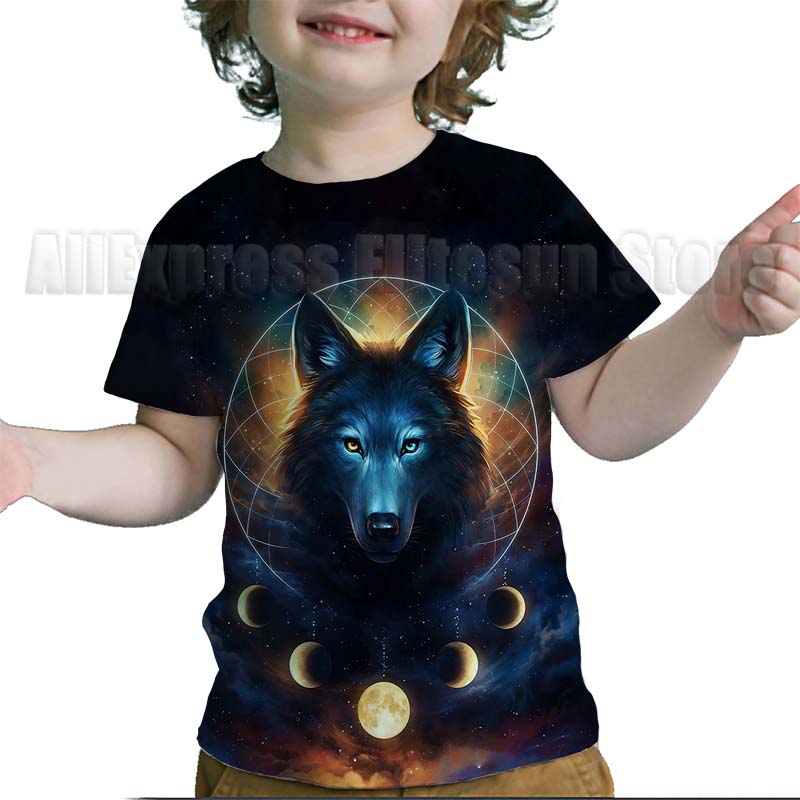 

Крутая футболка с 3D принтом волка для детей-подростков, летняя футболка с героями мультфильмов для мальчиков и девочек, детская футболка с короткими рукавами, футболки для малышей 170